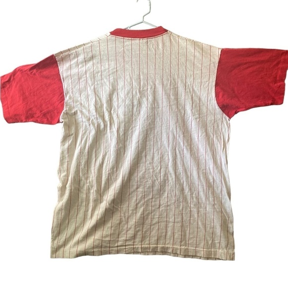 Vintage 90s Fruit of the loom single stitch striped Red shirt USA made grunge - Picture 3 of 9